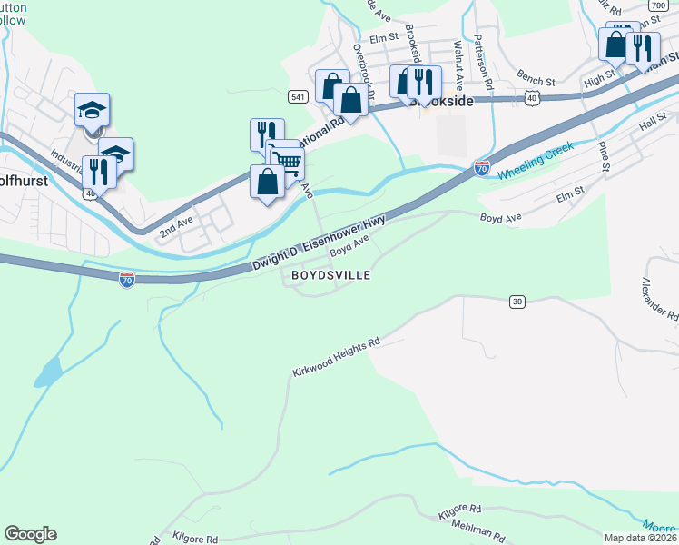 map of restaurants, bars, coffee shops, grocery stores, and more near 56528 Boyd Avenue in Bridgeport