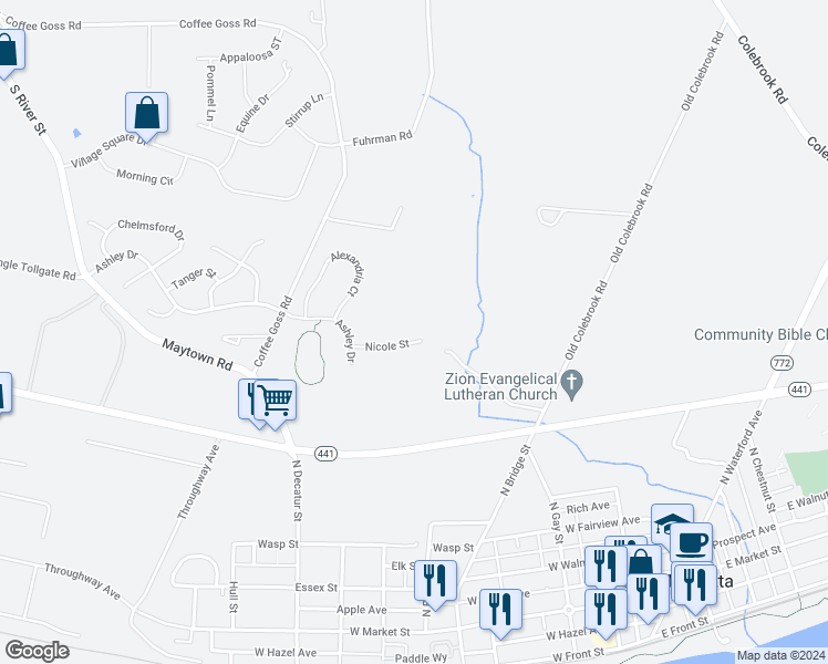 map of restaurants, bars, coffee shops, grocery stores, and more near 160 Nicole Street in Marietta