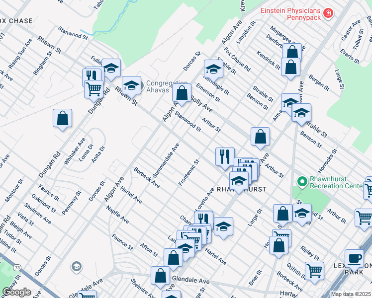 map of restaurants, bars, coffee shops, grocery stores, and more near 1714 Rhawn Street in Philadelphia