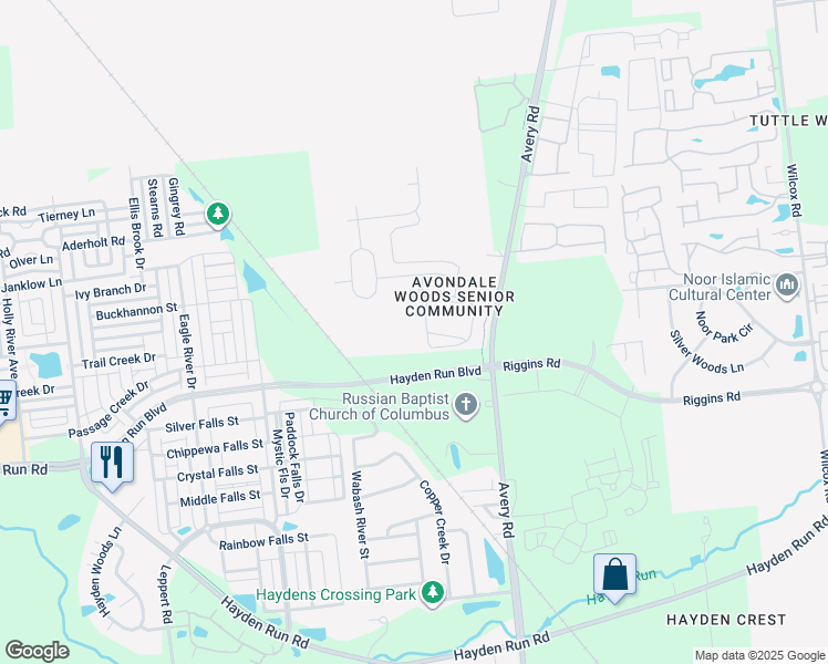 map of restaurants, bars, coffee shops, grocery stores, and more near 6428 Delta Loop in Dublin