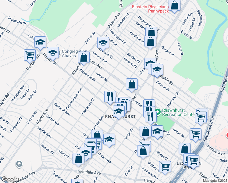 map of restaurants, bars, coffee shops, grocery stores, and more near 1837 Stanwood Street in Philadelphia