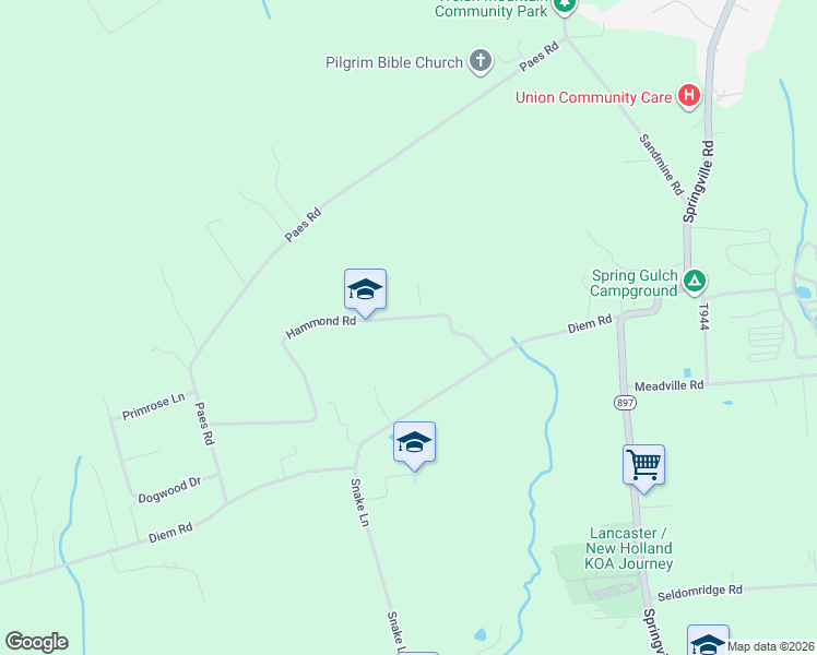 map of restaurants, bars, coffee shops, grocery stores, and more near 5315 Hammond Road in New Holland