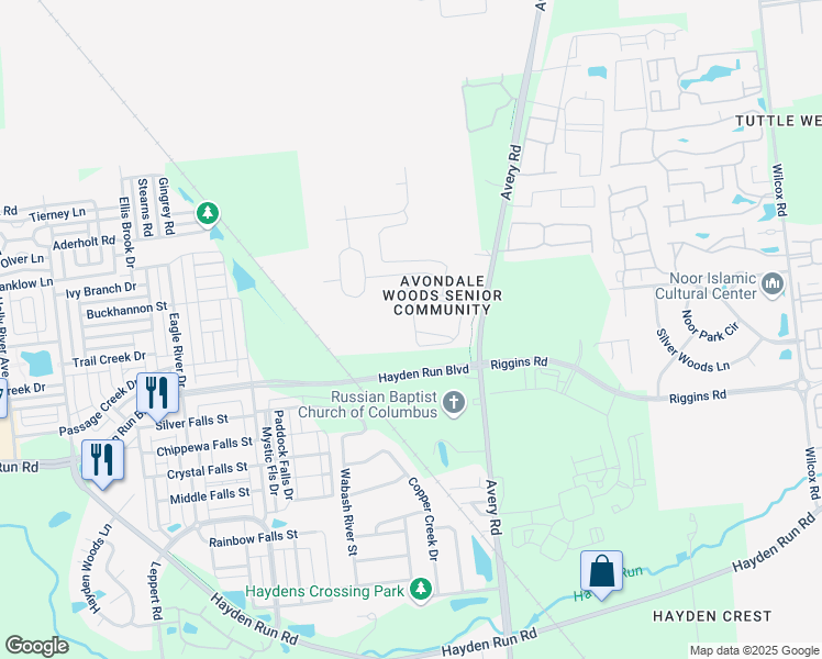 map of restaurants, bars, coffee shops, grocery stores, and more near 6422 Delta Loop in Dublin