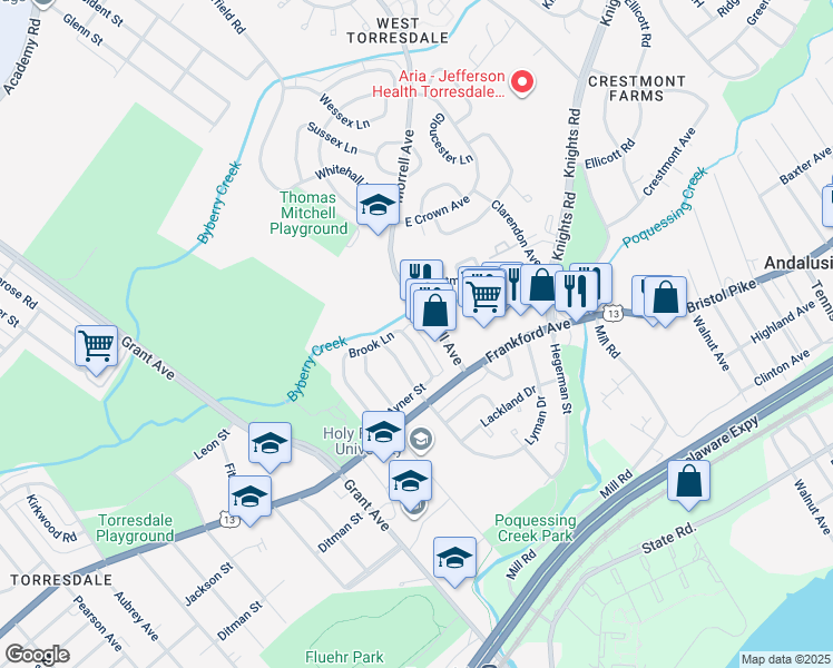 map of restaurants, bars, coffee shops, grocery stores, and more near 3778 Morrell Avenue in Philadelphia