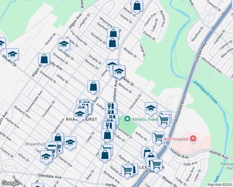 map of restaurants, bars, coffee shops, grocery stores, and more near 2100 Benson Street in Philadelphia