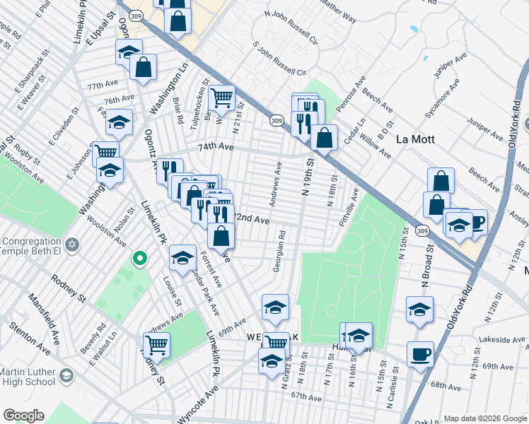 map of restaurants, bars, coffee shops, grocery stores, and more near 1976 Elston Street in Philadelphia