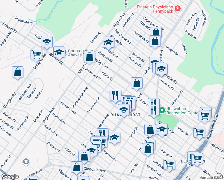 map of restaurants, bars, coffee shops, grocery stores, and more near 1820 Stanwood Street in Philadelphia