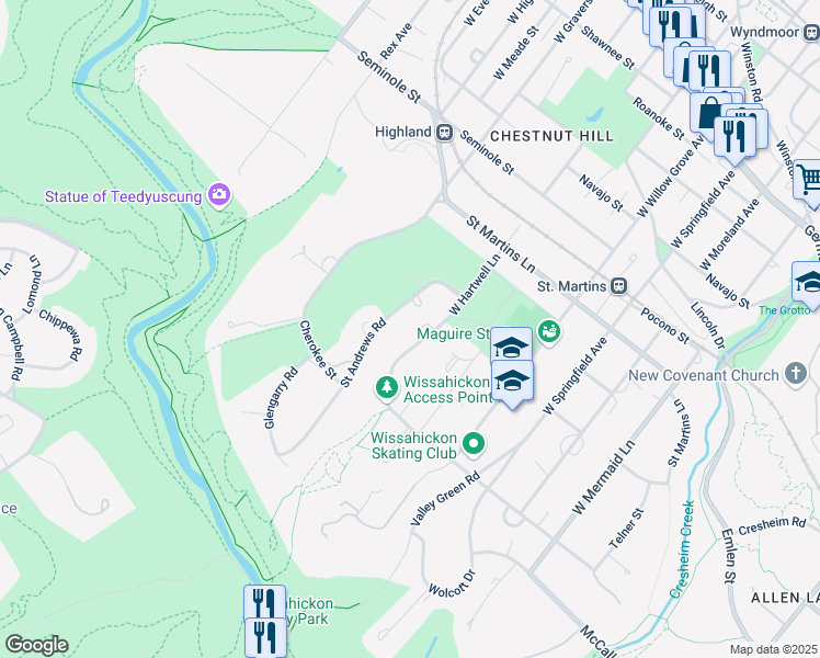 map of restaurants, bars, coffee shops, grocery stores, and more near 603 West Hartwell Lane in Philadelphia