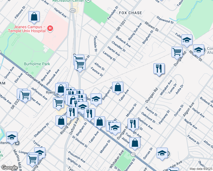 map of restaurants, bars, coffee shops, grocery stores, and more near 1019 Oakmont Street in Philadelphia