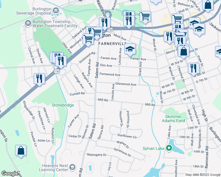 map of restaurants, bars, coffee shops, grocery stores, and more near 310 Glenwood Avenue in Burlington