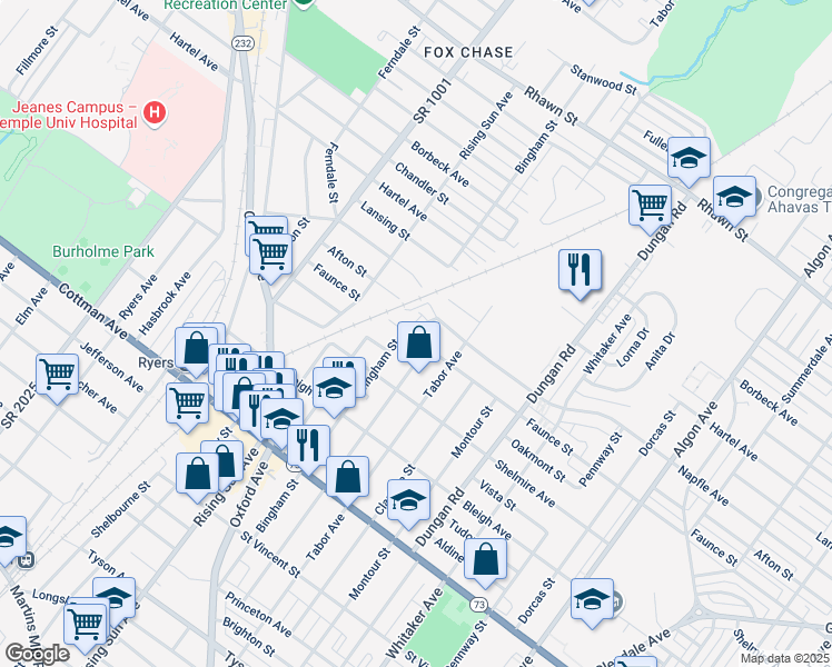 map of restaurants, bars, coffee shops, grocery stores, and more near 1031 Faunce Street in Philadelphia