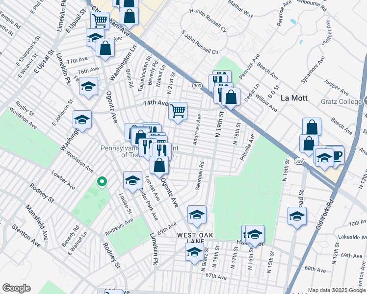 map of restaurants, bars, coffee shops, grocery stores, and more near 1982 Plymouth Street in Philadelphia