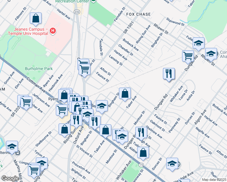 map of restaurants, bars, coffee shops, grocery stores, and more near 1019 Oakmont Street in Philadelphia