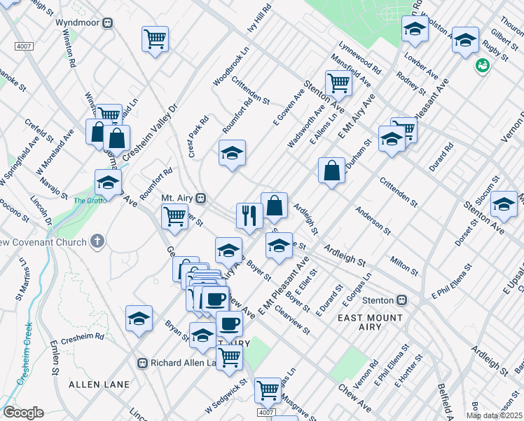 map of restaurants, bars, coffee shops, grocery stores, and more near 310 East Allens Lane in Philadelphia