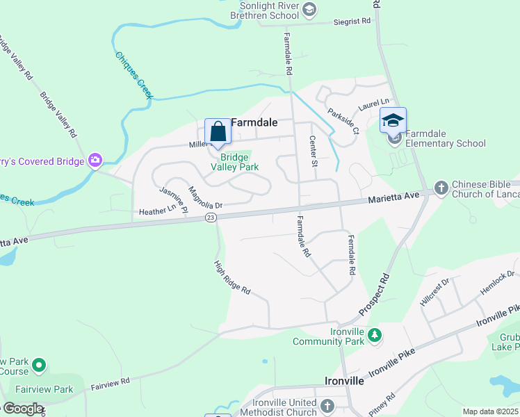 map of restaurants, bars, coffee shops, grocery stores, and more near 4125 Marietta Avenue in Mount Joy