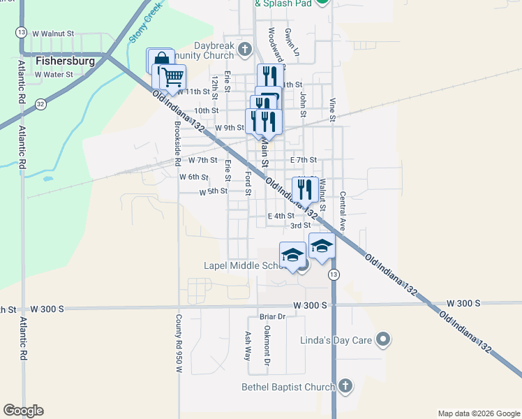 map of restaurants, bars, coffee shops, grocery stores, and more near 435 Main Street in Lapel
