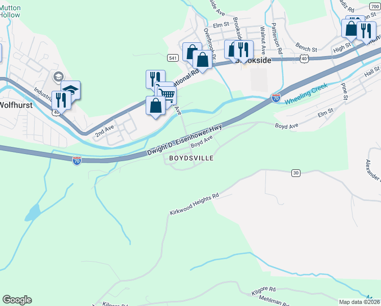 map of restaurants, bars, coffee shops, grocery stores, and more near 56592 South Winning Street in Bridgeport