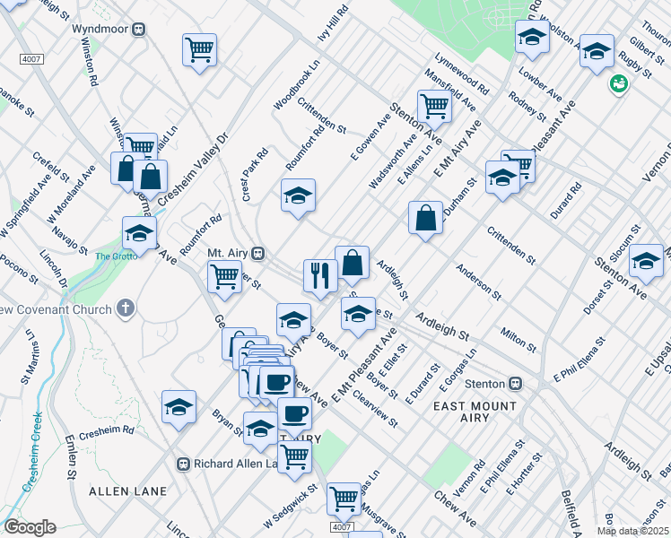map of restaurants, bars, coffee shops, grocery stores, and more near 310 East Allens Lane in Philadelphia