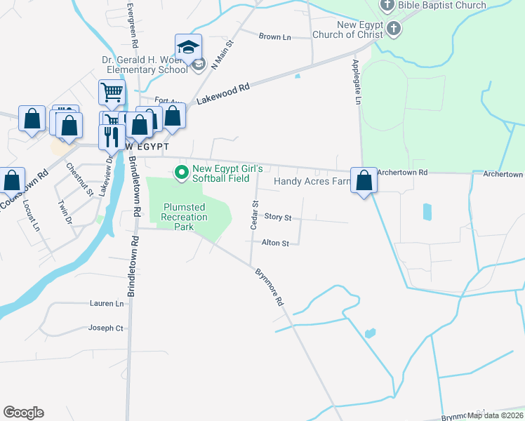 map of restaurants, bars, coffee shops, grocery stores, and more near 16 Cedar Street in Plumsted