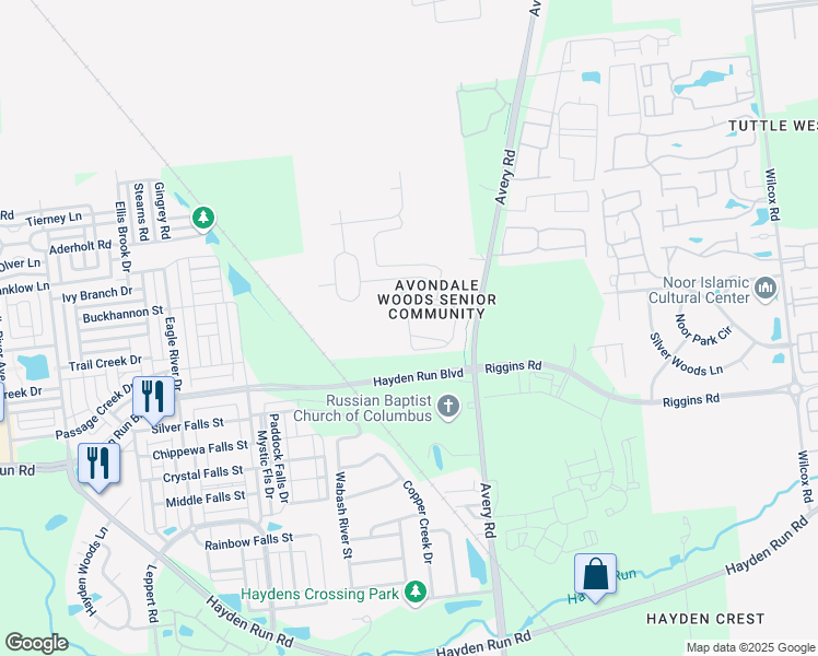 map of restaurants, bars, coffee shops, grocery stores, and more near 6428 Delta Loop in Dublin