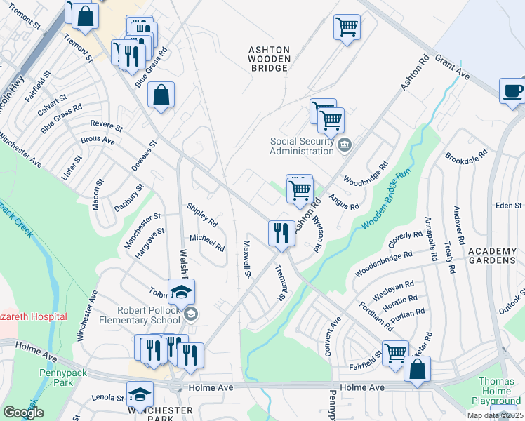 map of restaurants, bars, coffee shops, grocery stores, and more near 2739 Willits Road in Philadelphia