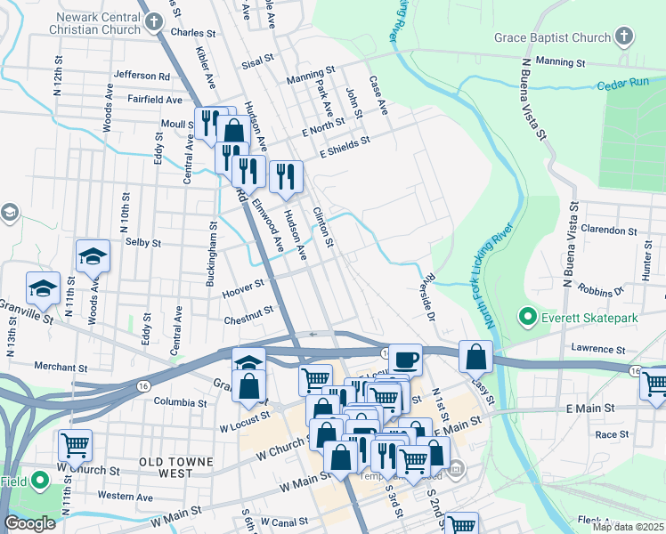 map of restaurants, bars, coffee shops, grocery stores, and more near 139 Clinton Street in Newark