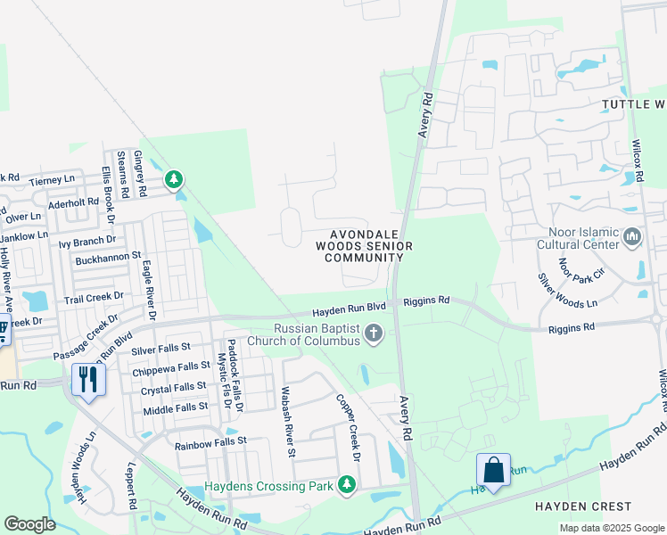 map of restaurants, bars, coffee shops, grocery stores, and more near 6436 Delta Loop in Dublin