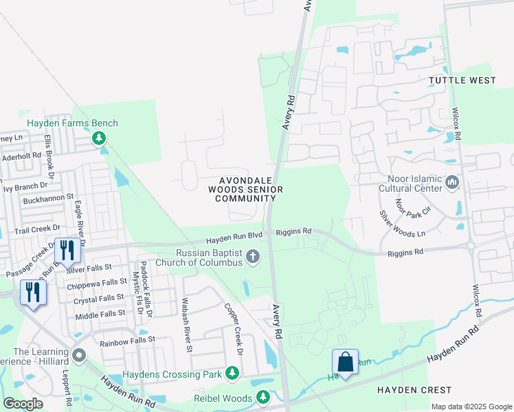 map of restaurants, bars, coffee shops, grocery stores, and more near 6404 Delta Loop in Dublin