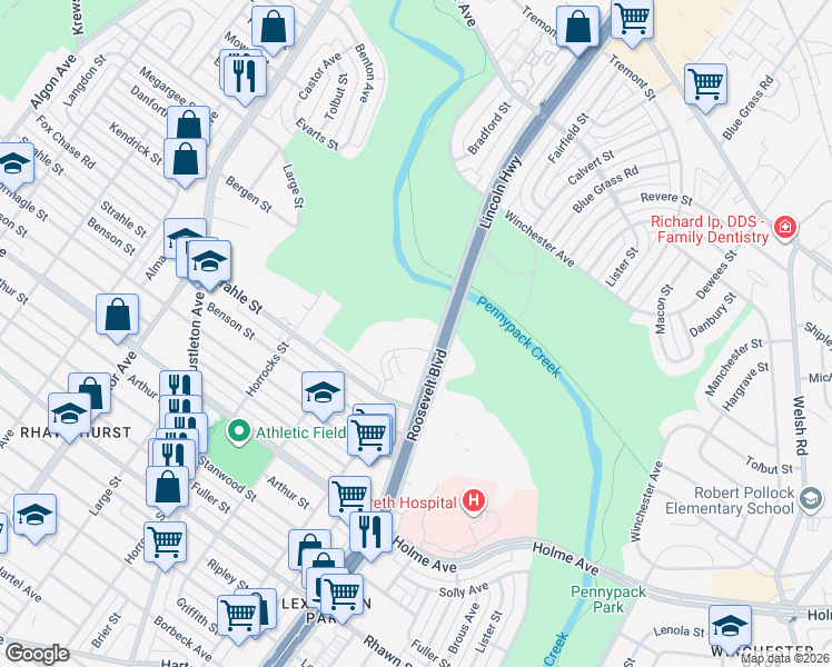 map of restaurants, bars, coffee shops, grocery stores, and more near 8420 Roosevelt Boulevard in Philadelphia