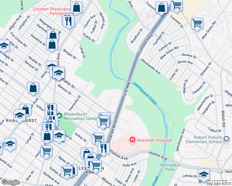 map of restaurants, bars, coffee shops, grocery stores, and more near 8400 Roosevelt Boulevard in Philadelphia