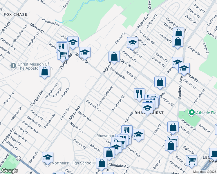 map of restaurants, bars, coffee shops, grocery stores, and more near 7976 Summerdale Avenue in Philadelphia
