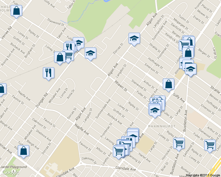 map of restaurants, bars, coffee shops, grocery stores, and more near 7960 Langdon Street in Philadelphia