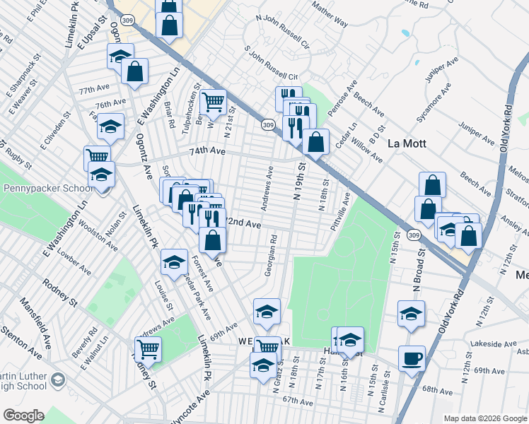 map of restaurants, bars, coffee shops, grocery stores, and more near 1930 Elston Street in Philadelphia