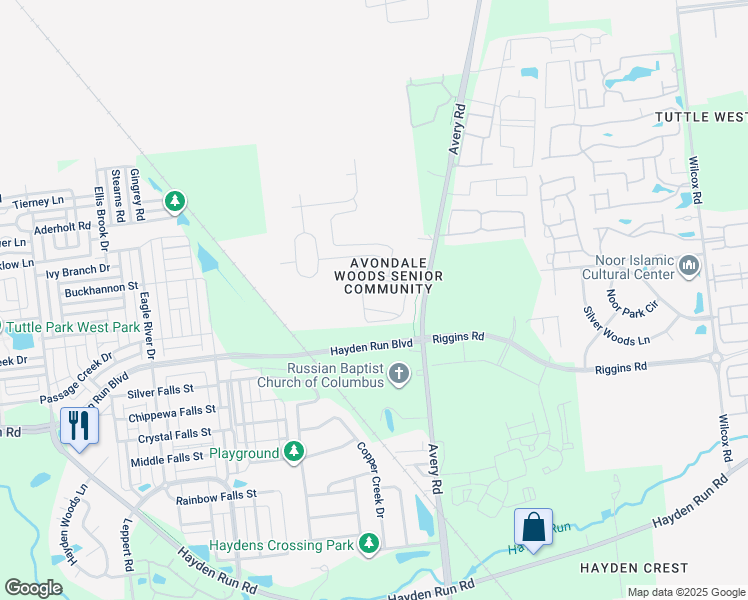 map of restaurants, bars, coffee shops, grocery stores, and more near in Columbus