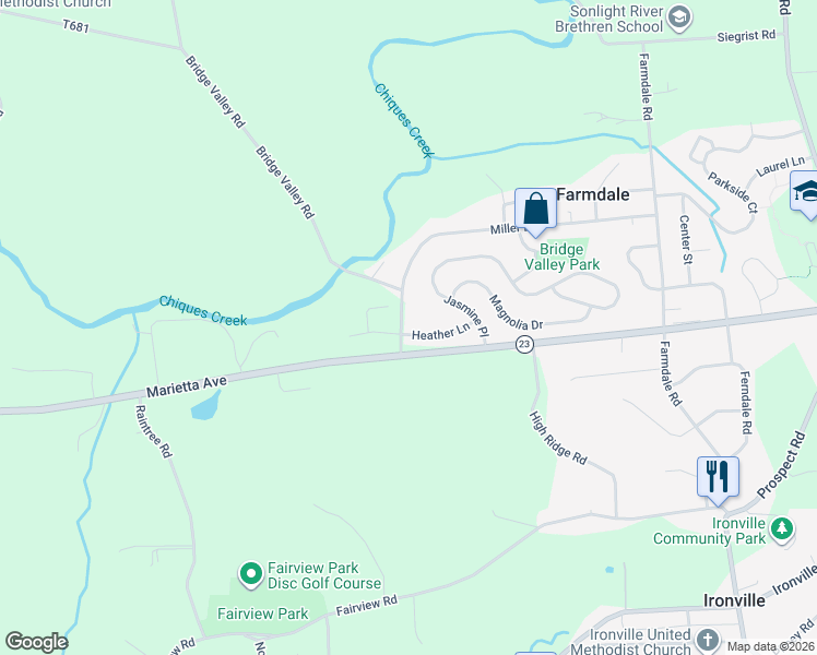 map of restaurants, bars, coffee shops, grocery stores, and more near 4223 Heather Lane in Mount Joy