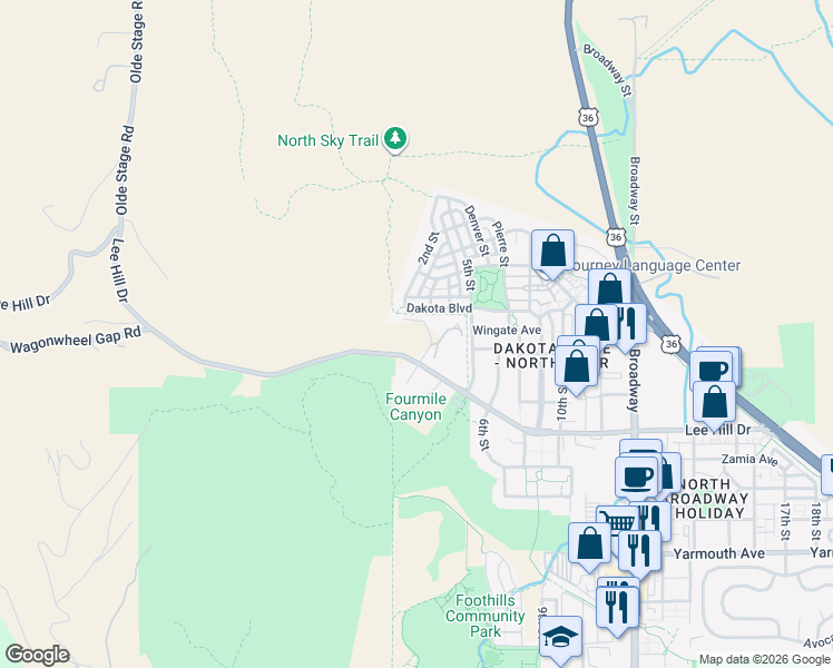 map of restaurants, bars, coffee shops, grocery stores, and more near 335 Lee Hill Drive in Boulder