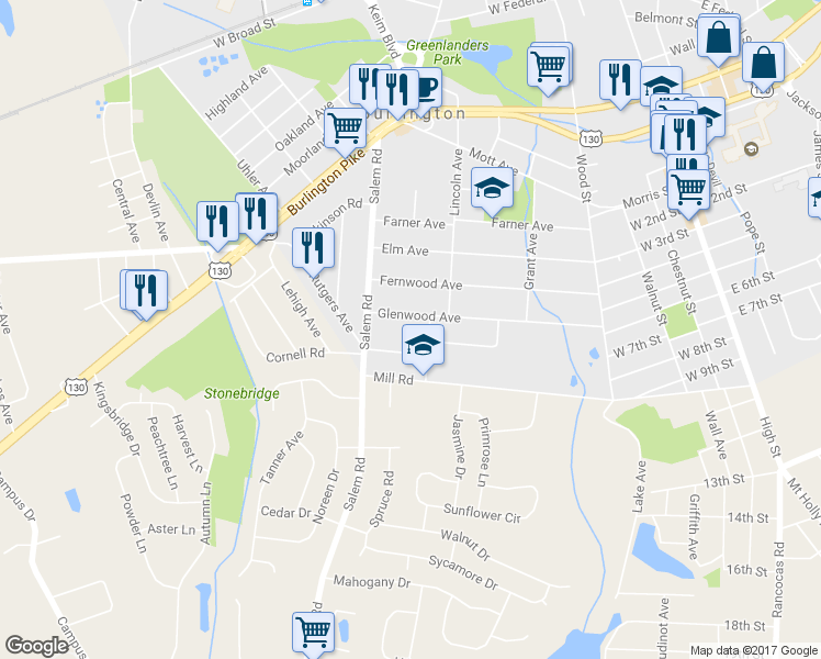 map of restaurants, bars, coffee shops, grocery stores, and more near 310 Glenwood Avenue in Burlington
