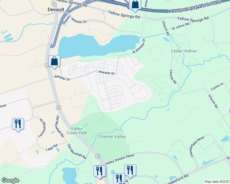 map of restaurants, bars, coffee shops, grocery stores, and more near 311 Blue Welsh Street in Malvern