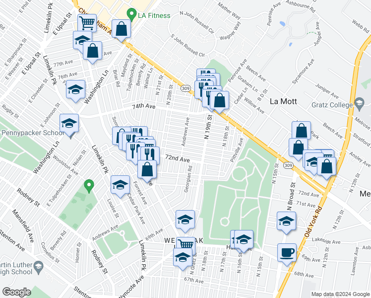 map of restaurants, bars, coffee shops, grocery stores, and more near 1949 Plymouth Street in Philadelphia