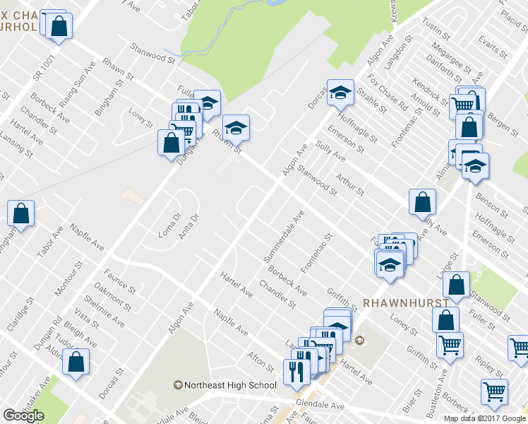map of restaurants, bars, coffee shops, grocery stores, and more near 7951 Algon Avenue in Philadelphia