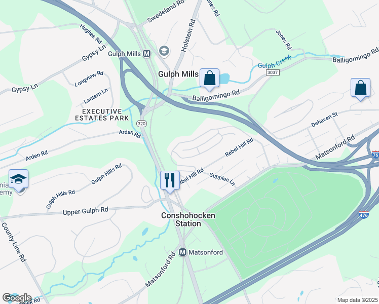 map of restaurants, bars, coffee shops, grocery stores, and more near 253 Valley Forge Lookout Place in Wayne