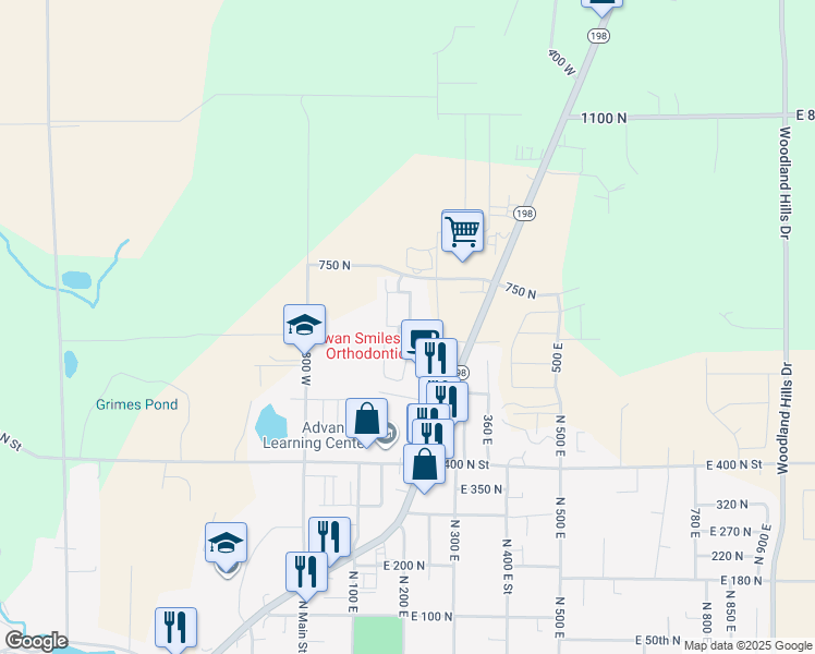 map of restaurants, bars, coffee shops, grocery stores, and more near 208 East 660 North in Salem