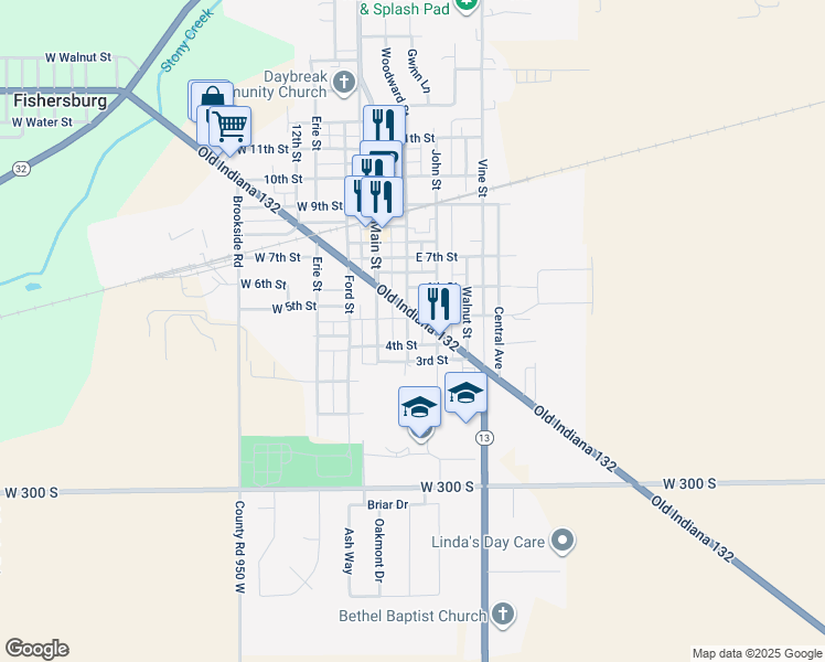 map of restaurants, bars, coffee shops, grocery stores, and more near 414 Woodward Street in Lapel