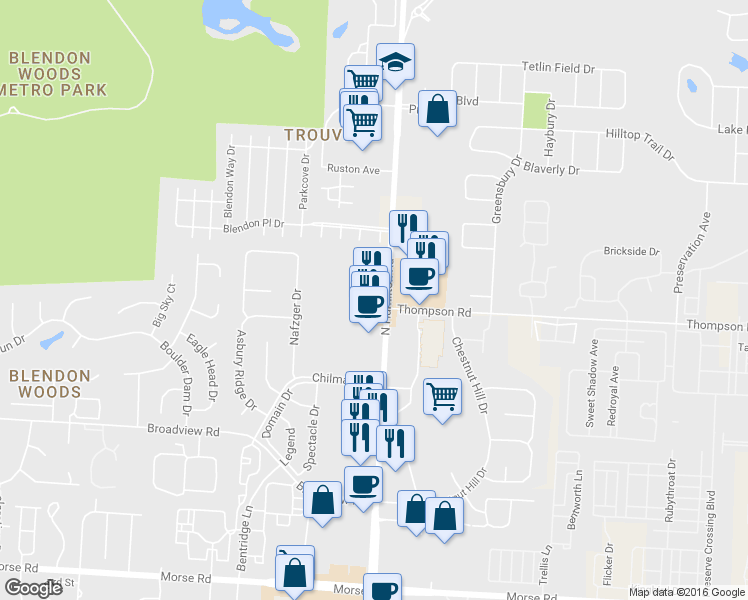 map of restaurants, bars, coffee shops, grocery stores, and more near 5299 N Hamilton Rd in Columbus