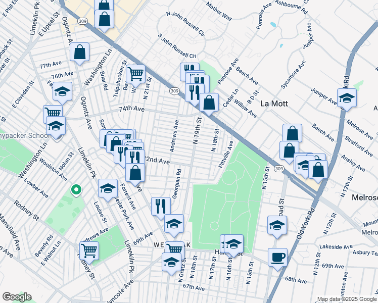 map of restaurants, bars, coffee shops, grocery stores, and more near 1902 Elston Street in Philadelphia