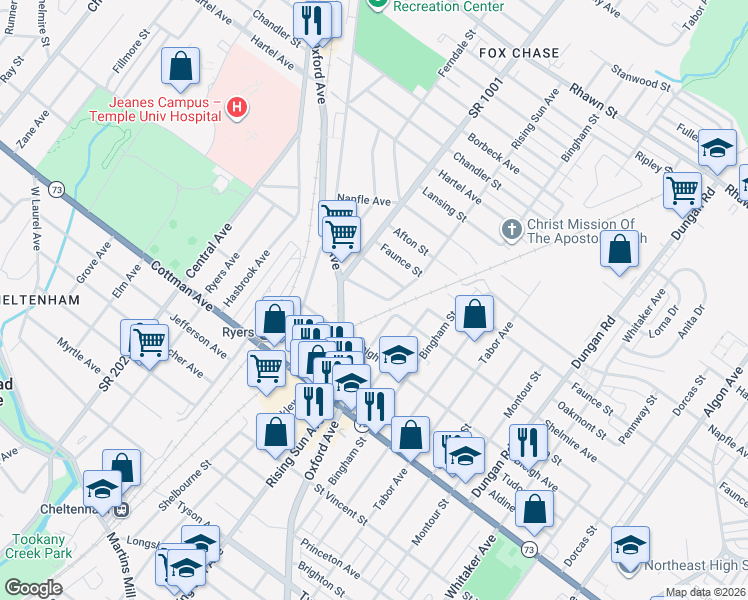 map of restaurants, bars, coffee shops, grocery stores, and more near 926 Shelmire Avenue in Philadelphia