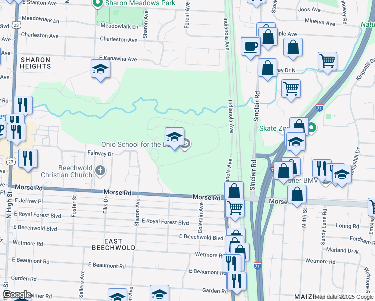 map of restaurants, bars, coffee shops, grocery stores, and more near 500 Morse Road in Columbus