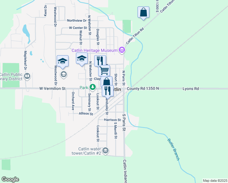 map of restaurants, bars, coffee shops, grocery stores, and more near in Catlin