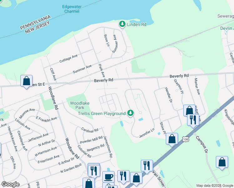 map of restaurants, bars, coffee shops, grocery stores, and more near 29 Creekside Way in Burlington