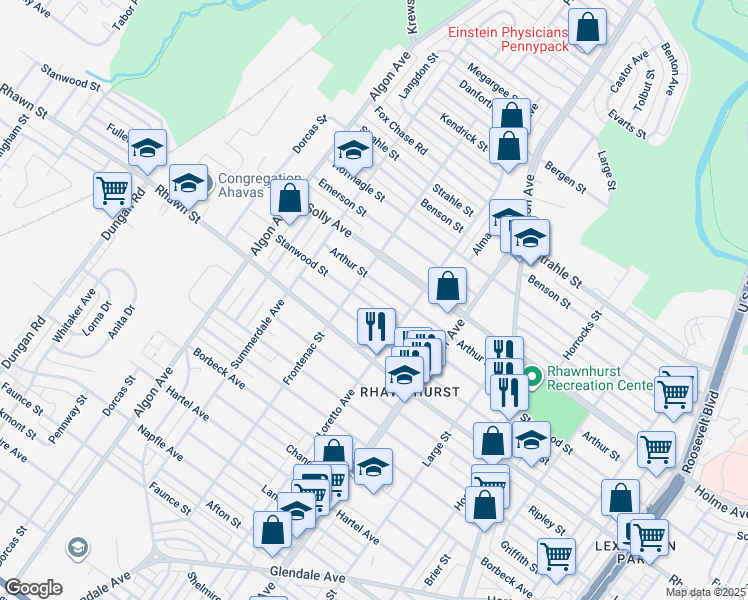 map of restaurants, bars, coffee shops, grocery stores, and more near 1819 Stanwood Street in Philadelphia